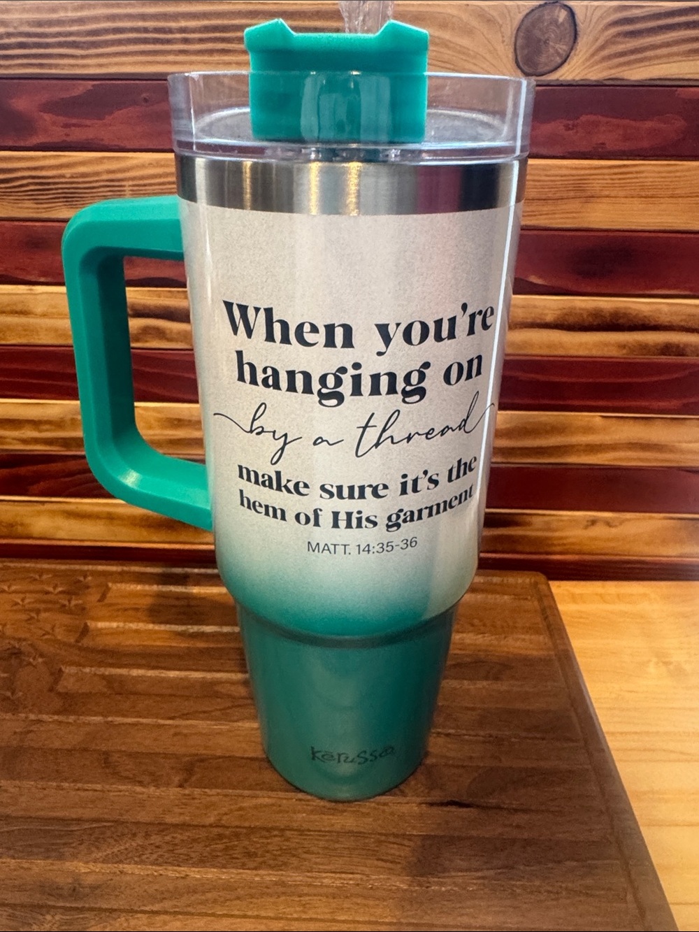 When You’re hanging by a thread Tumbler with Handle - Inspirational Scripture
